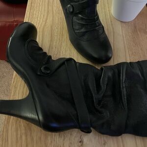 Bakers Black Leather Heeled Boots